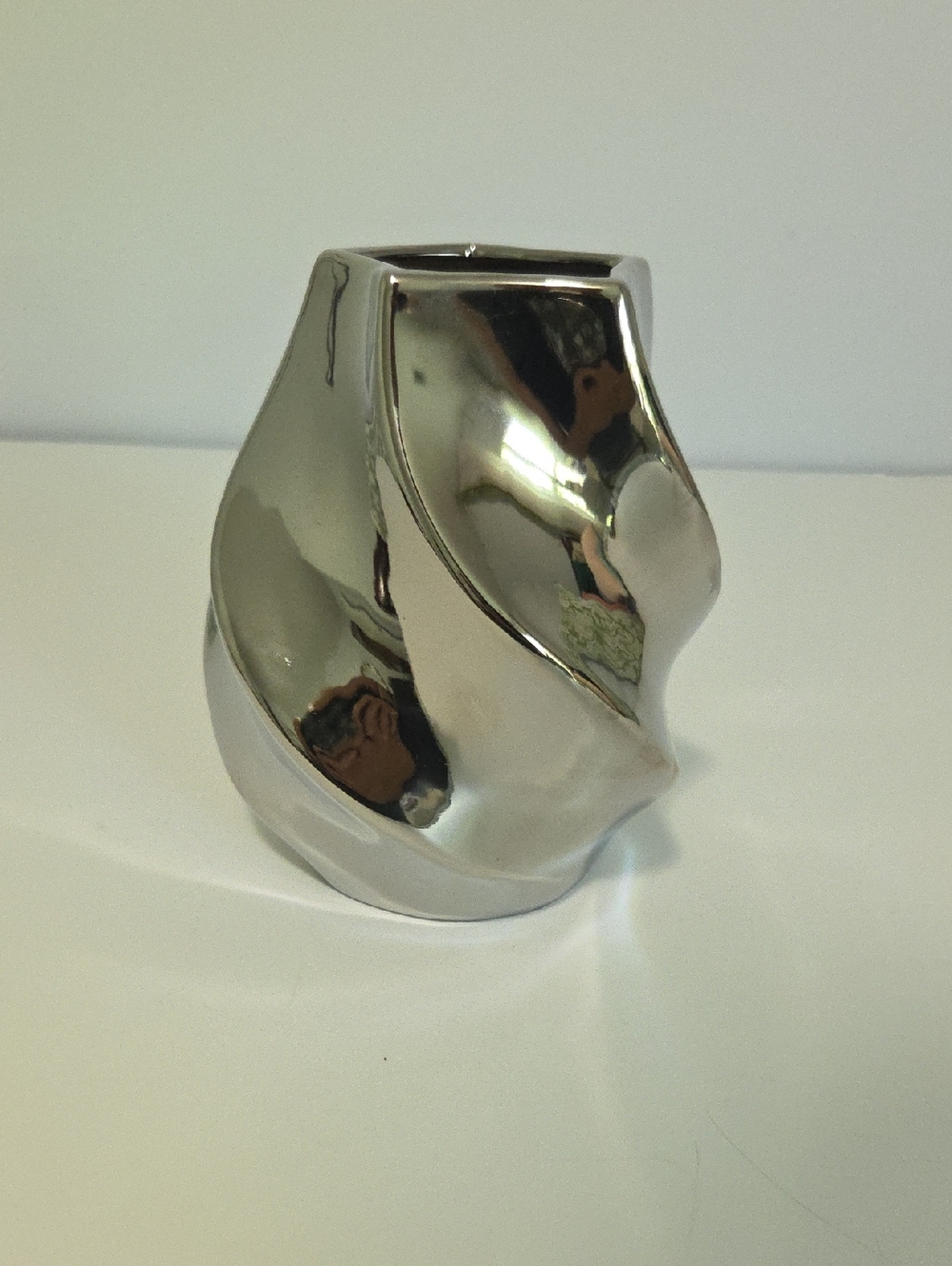 Modern Sculptural Silver Ceramic Vase